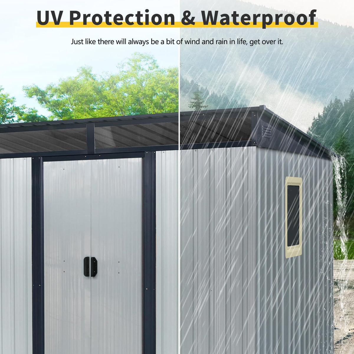 8 x 6 FT Metal Storage Shed with Lockable Sliding Doors E47038
