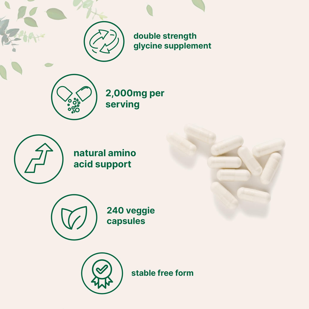 Glycine 2,000mg 240 Veggie Capsules Double Strength Amino Acids M90646
