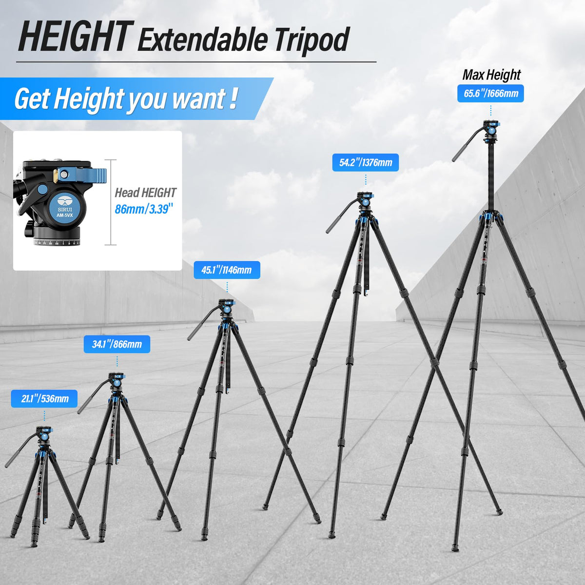 Carbon Fiber Camera Tripod with Fluid Head T806685