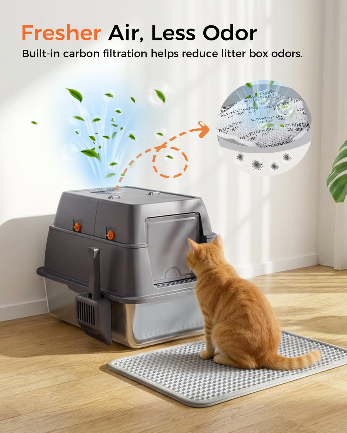 XXL Stainless Steel Enclosed Cat Litter Box with Lid, Mat & Scoop H81936