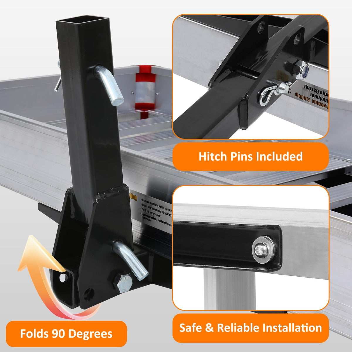 500-lb Capacity 50 inch x 22 inch Folding Aluminum Hitch Mount Cargo Carrier Basket H1737