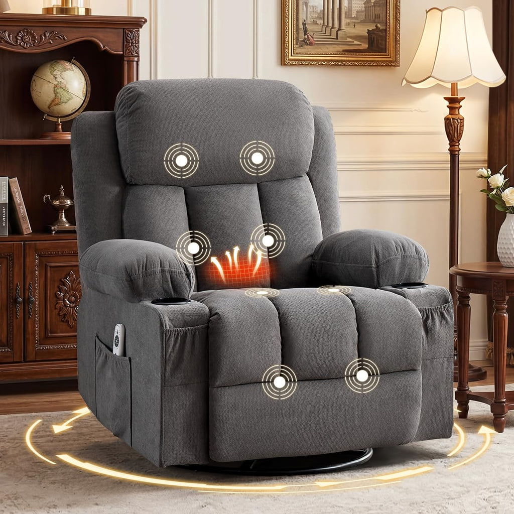 Swivel Rocker Recliner Chair with Vibration Massage & Lumbar Heating A72160