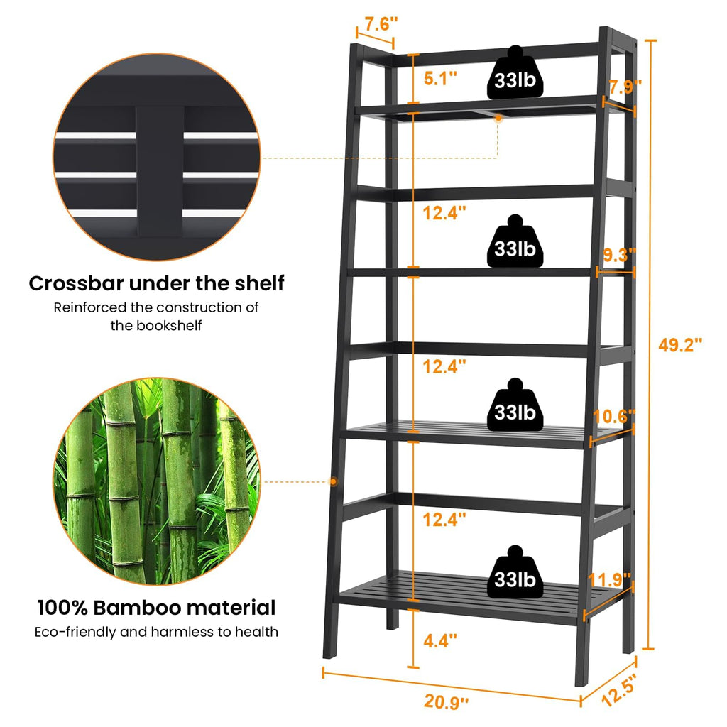 Black 4-Tier Bamboo Ladder Shelf T6168