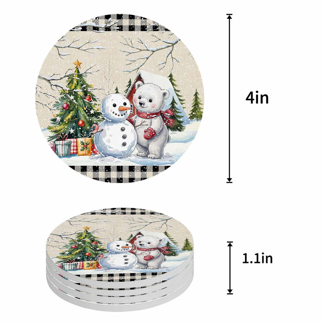 Set of 6 Christmas Coasters with Holder Absorbent Stone Ceramic G258