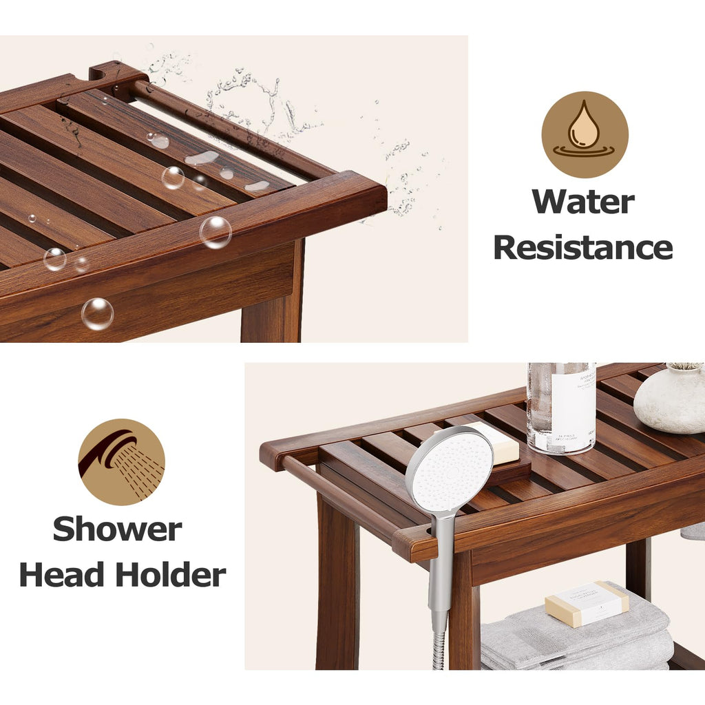 23.6 Inch Teak Shower Bench with Storage Shelf R35573