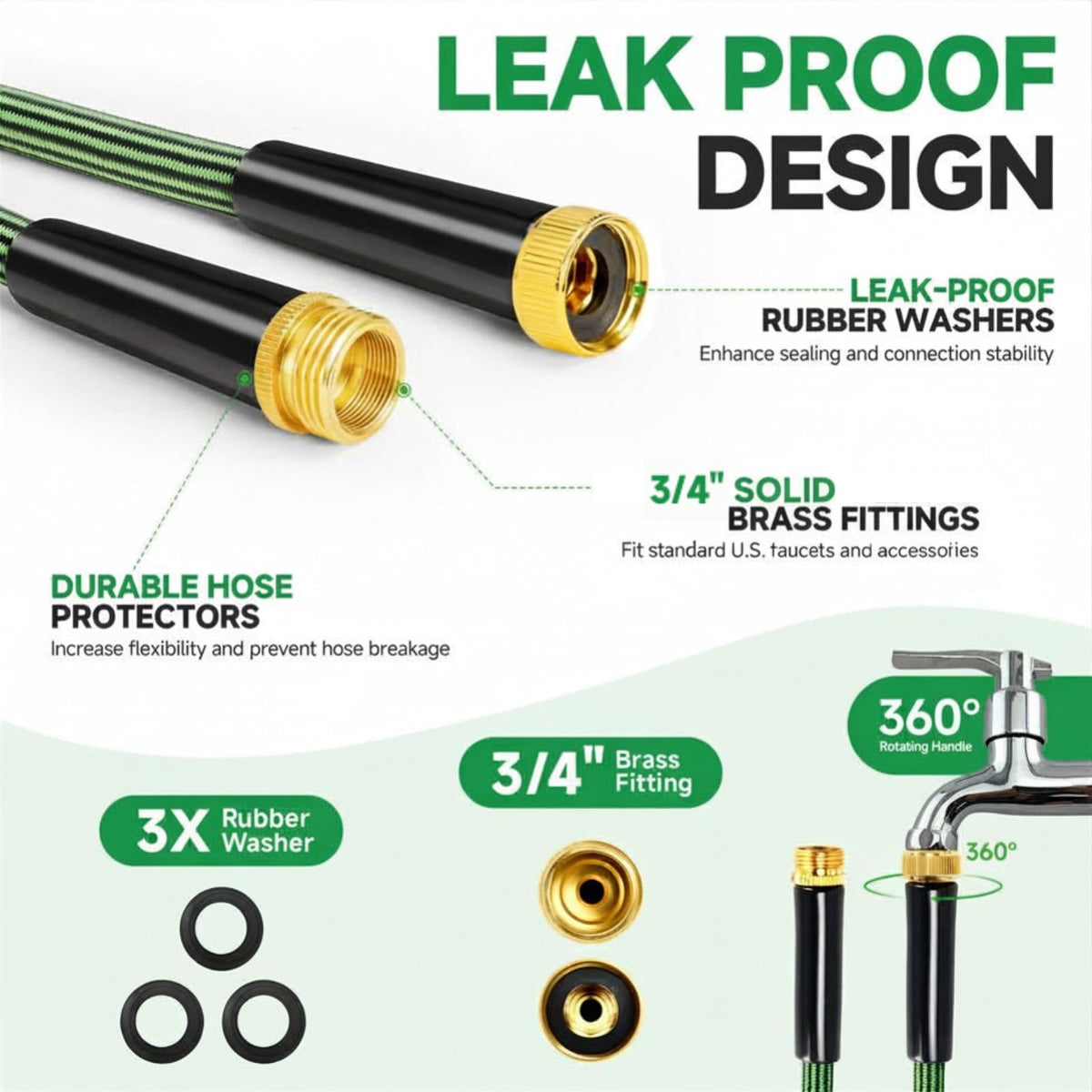 100FT Non-Expandable Kink-Free Garden Hose with Spray Nozzle G1456