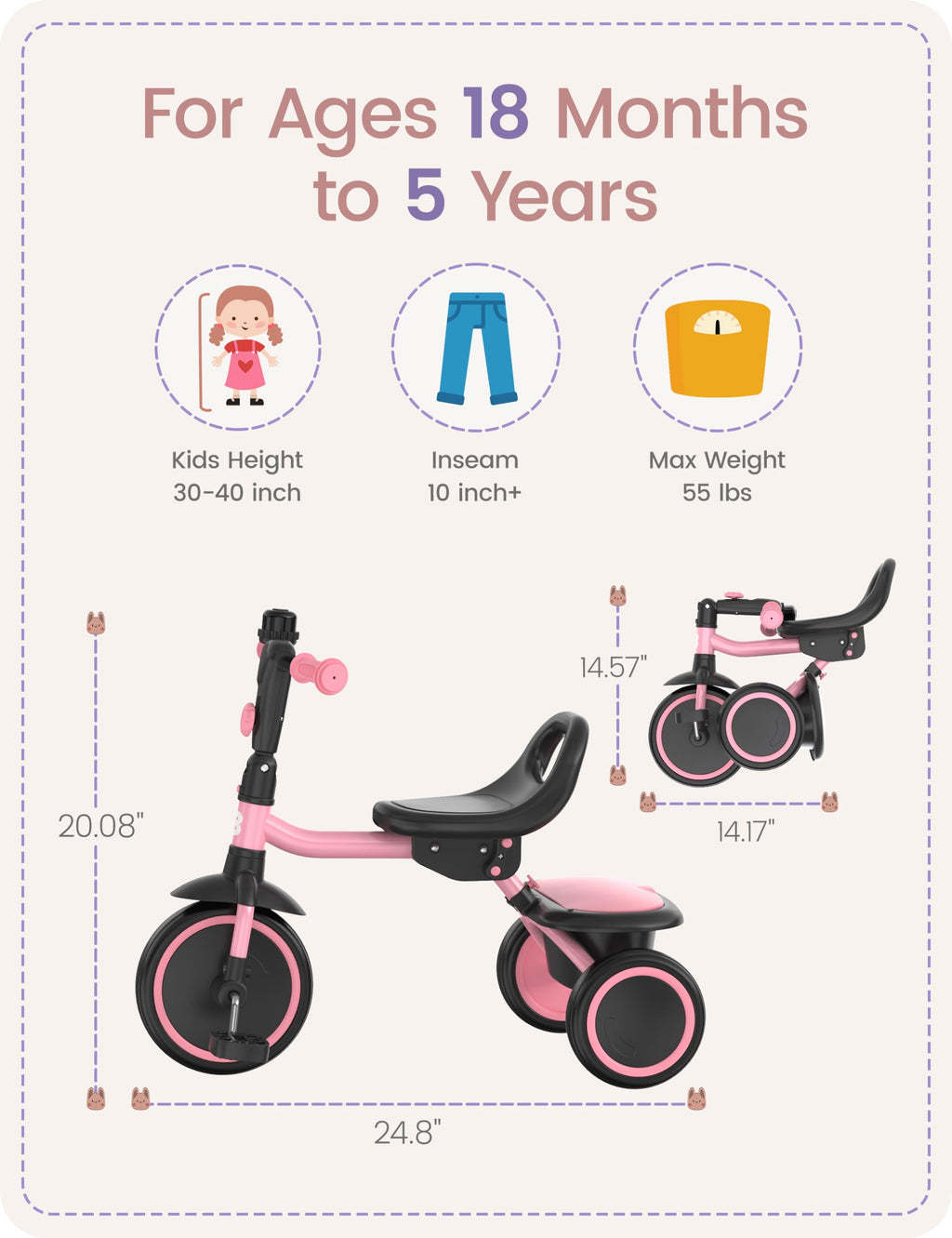 Pink Toddler Tricycle with Bell O879