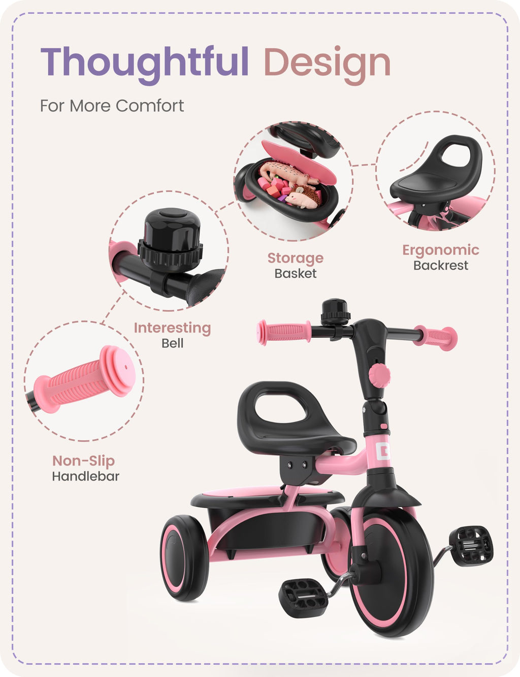 Pink Toddler Tricycle with Bell O879