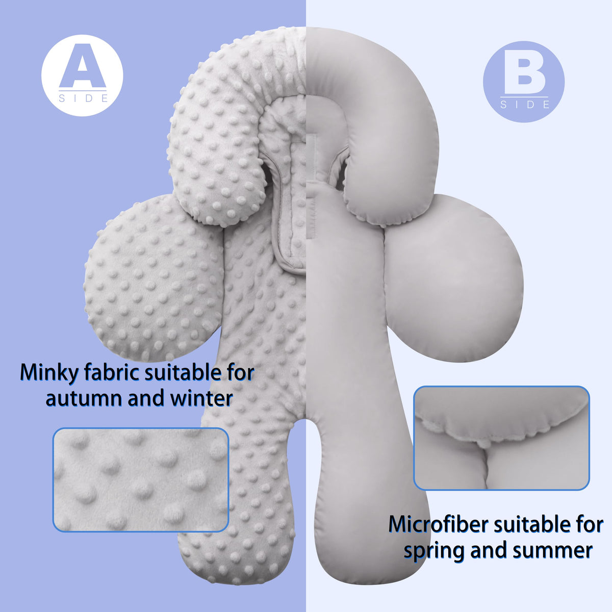 Infant Car Seat Head Neck Body Support, Ultra-Soft Minky Microfiber, 2-in-1 Reversible, Gray Y134