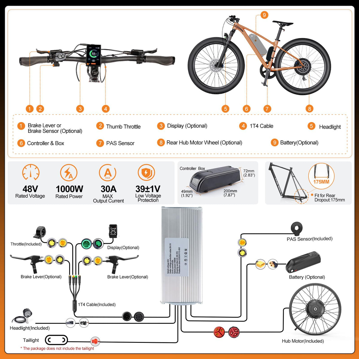 48V 1000W Ebike Conversion Kit with TFT Display and Battery O303