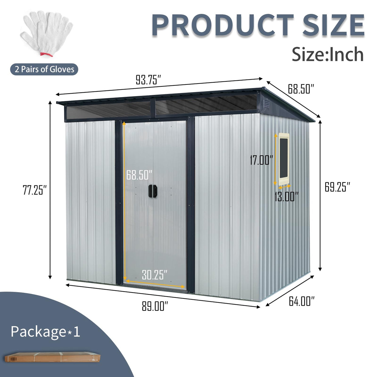 8 x 6 FT Metal Storage Shed with Lockable Sliding Doors E47038
