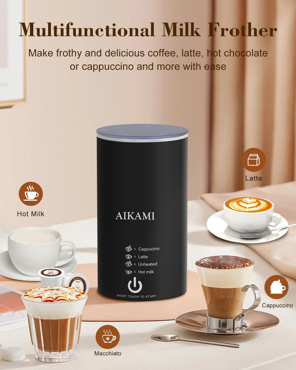 4 IN 1 Single Serve Coffee Maker with Milk Frother and Coffee Grinder U76391
