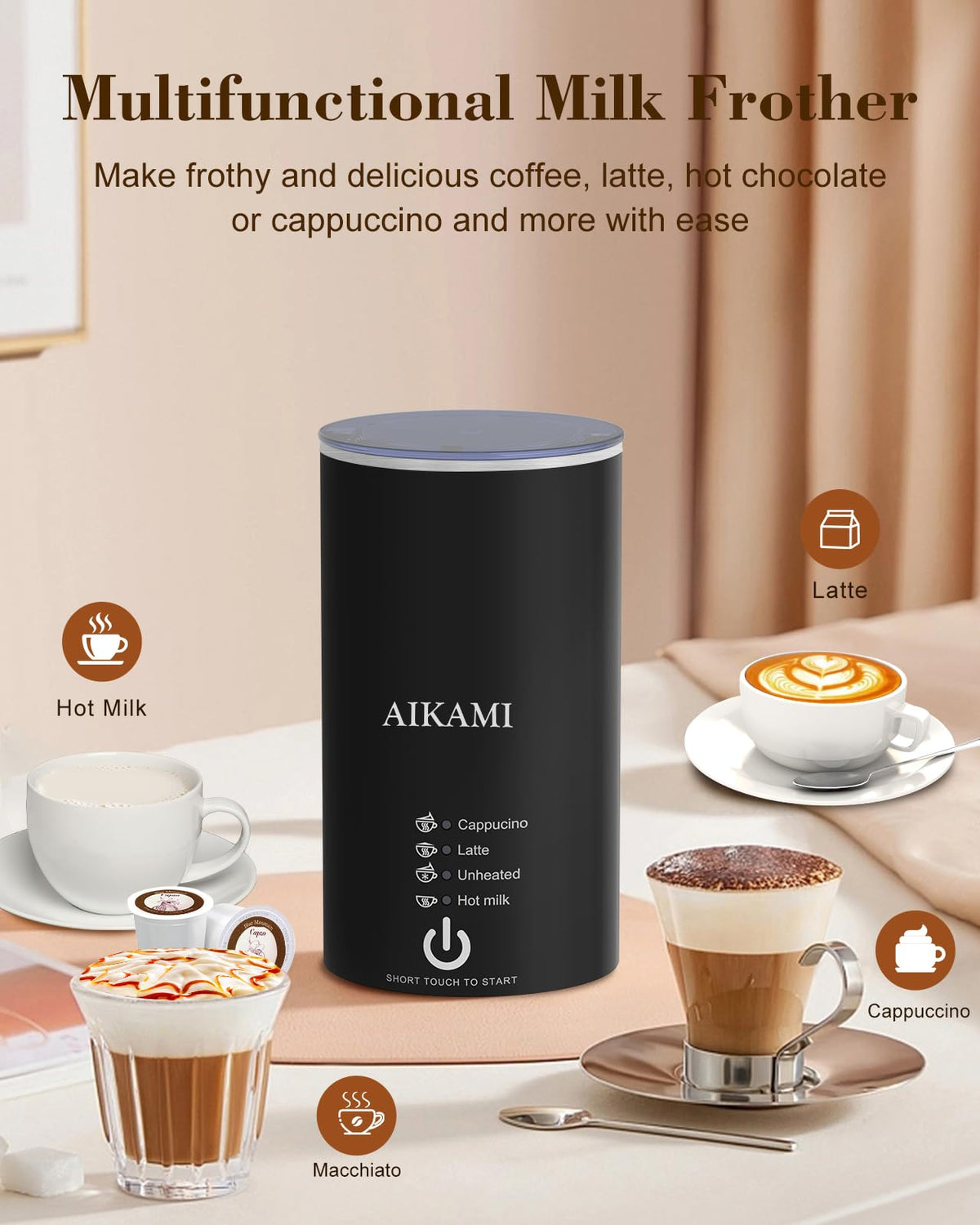 4 IN 1 Single Serve Coffee Maker with Milk Frother and Coffee Grinder U76391