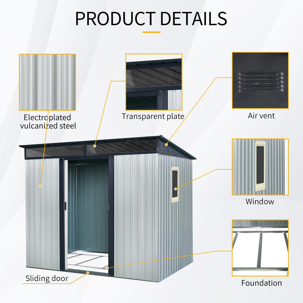 8 x 6 FT Metal Storage Shed with Lockable Sliding Doors E47038
