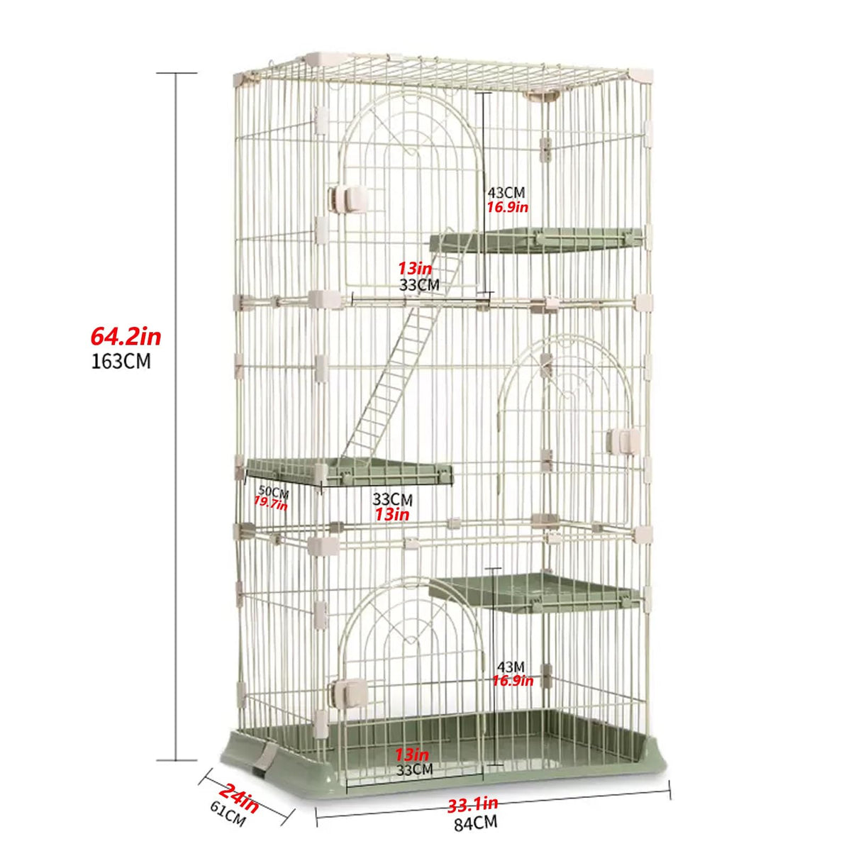 3/4-Tier Wire Cat Cage Playpen Kennel with Hammock I758903