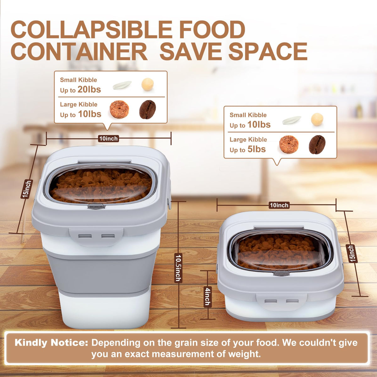 Collapsible Dog Cat Food Storage Container with Scoop Grey Q3496