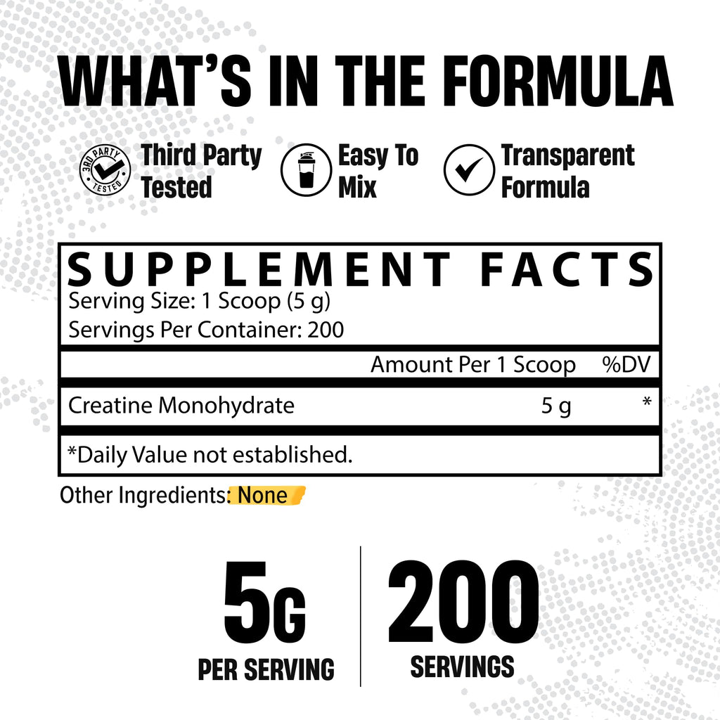 Micronized Creatine Monohydrate Powder 200 Servings 1KG Unflavored C24128