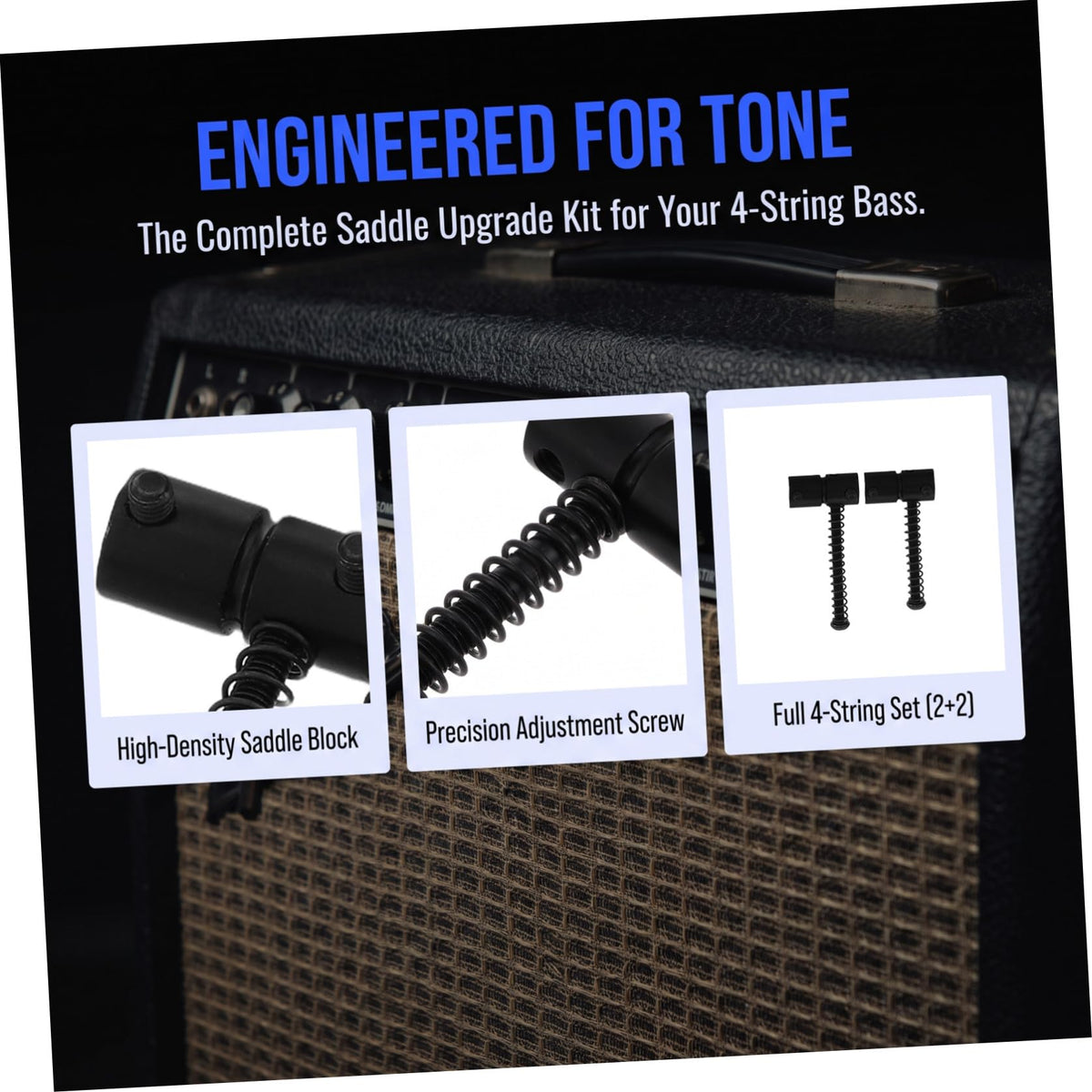4-string Bass Guitar Metal Bridge Saddles 2 Sets Black E3937