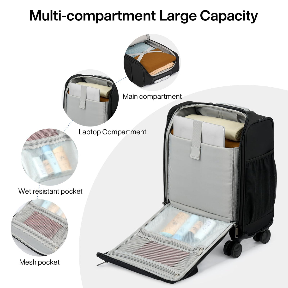 Black 16-inch Underseat Carry On Luggage with Wheels B9977