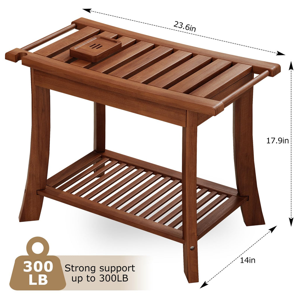 23.6 Inch Teak Shower Bench with Storage Shelf R35573