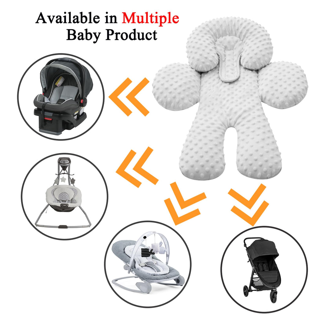 Infant Car Seat Head Neck Body Support, Ultra-Soft Minky Microfiber, 2-in-1 Reversible, Gray Y134