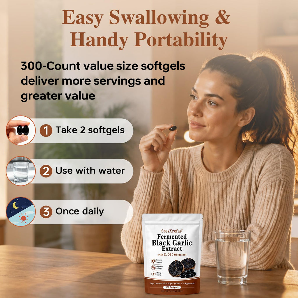 Black Garlic Extract with CoQ10, 300 Softgels O3323