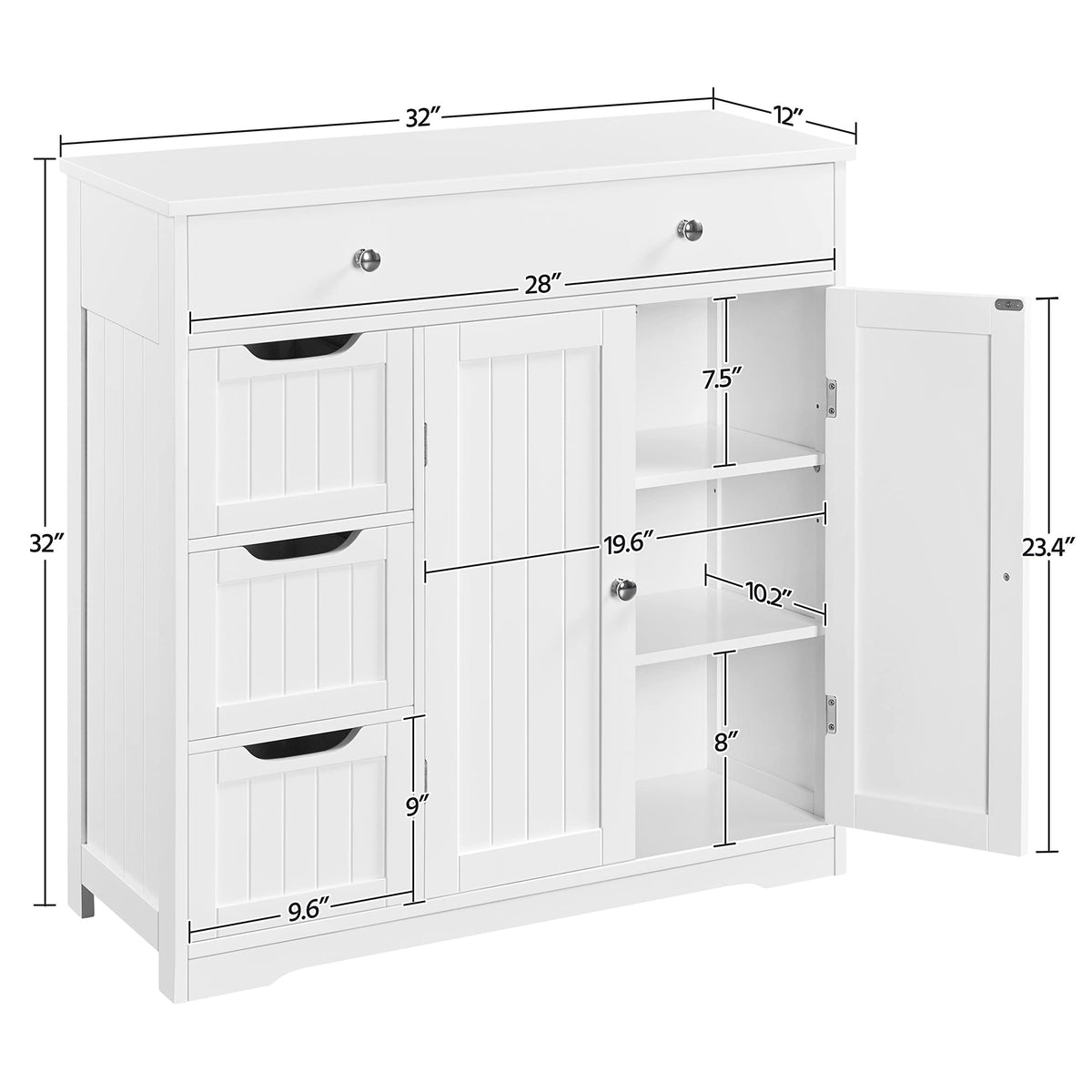 White 4 Drawer 2 Door Bathroom Storage Cabinet Q11998