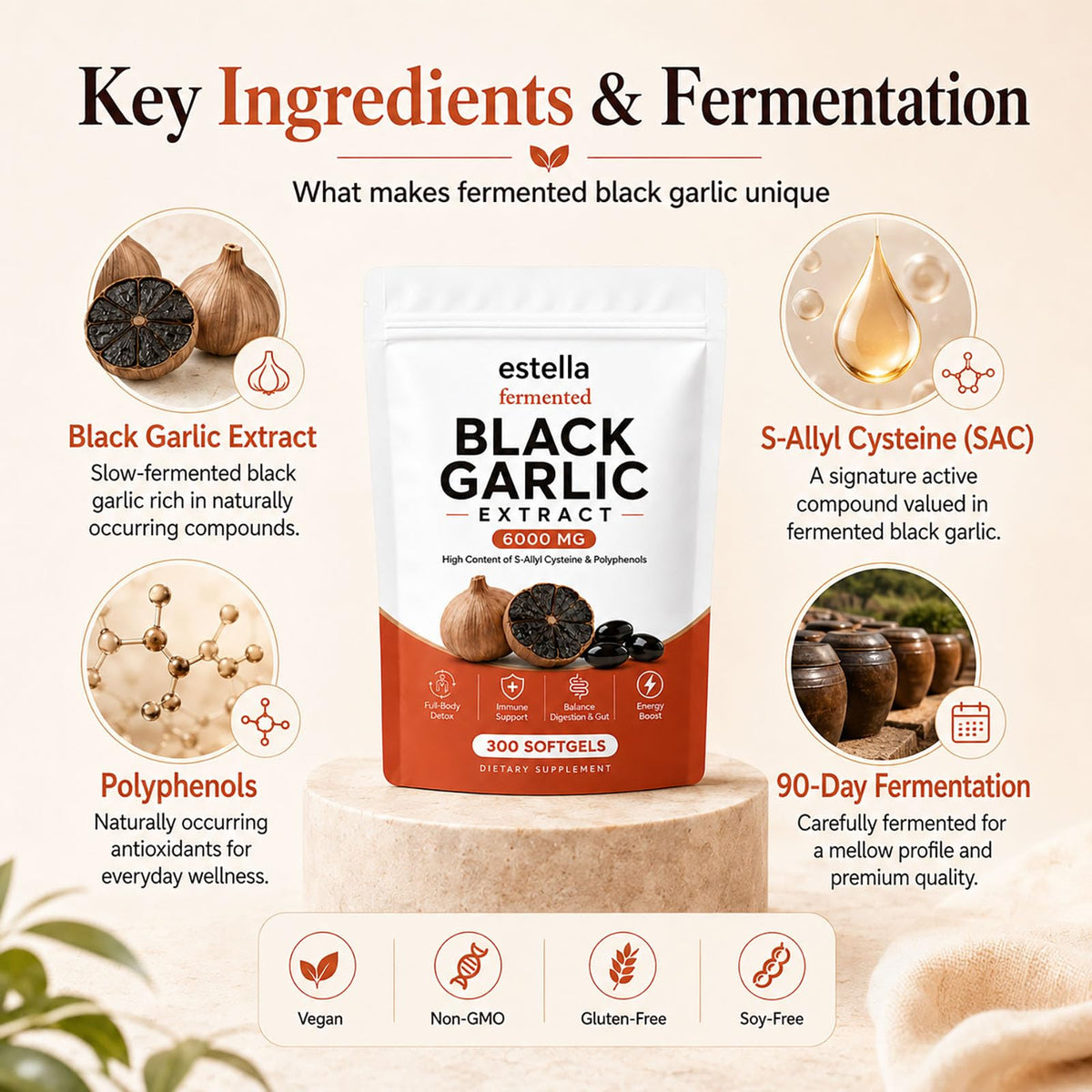 Fermented Black Garlic Extract Softgels, Vegan, Non-GMO, 300 Count M31872