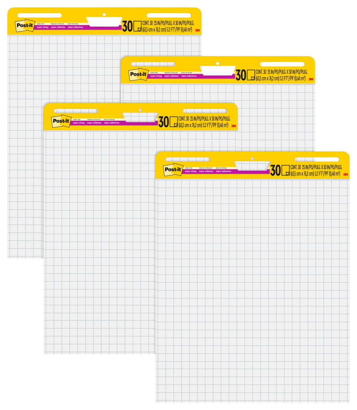 Self-Stick Easel Pad Value Pack, Quadrille Rule, 25 x 30, White, 30 Sheets, 4/Carton H984877