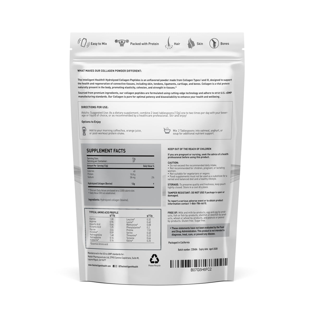 Collagen Peptides Powder, Hydrolyzed Type I & III, 45 Servings G568