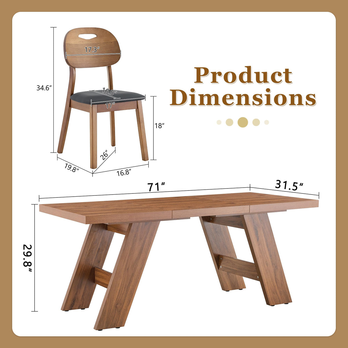 71" 9 Piece Walnut Dining Table Set I190176