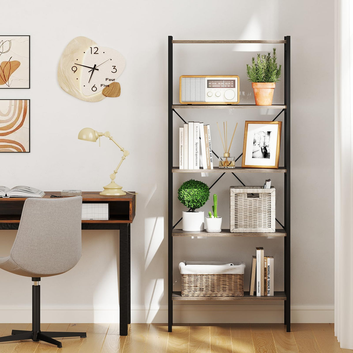 5-Tier Industrial Bookshelf with Open Storage Shelves Y277