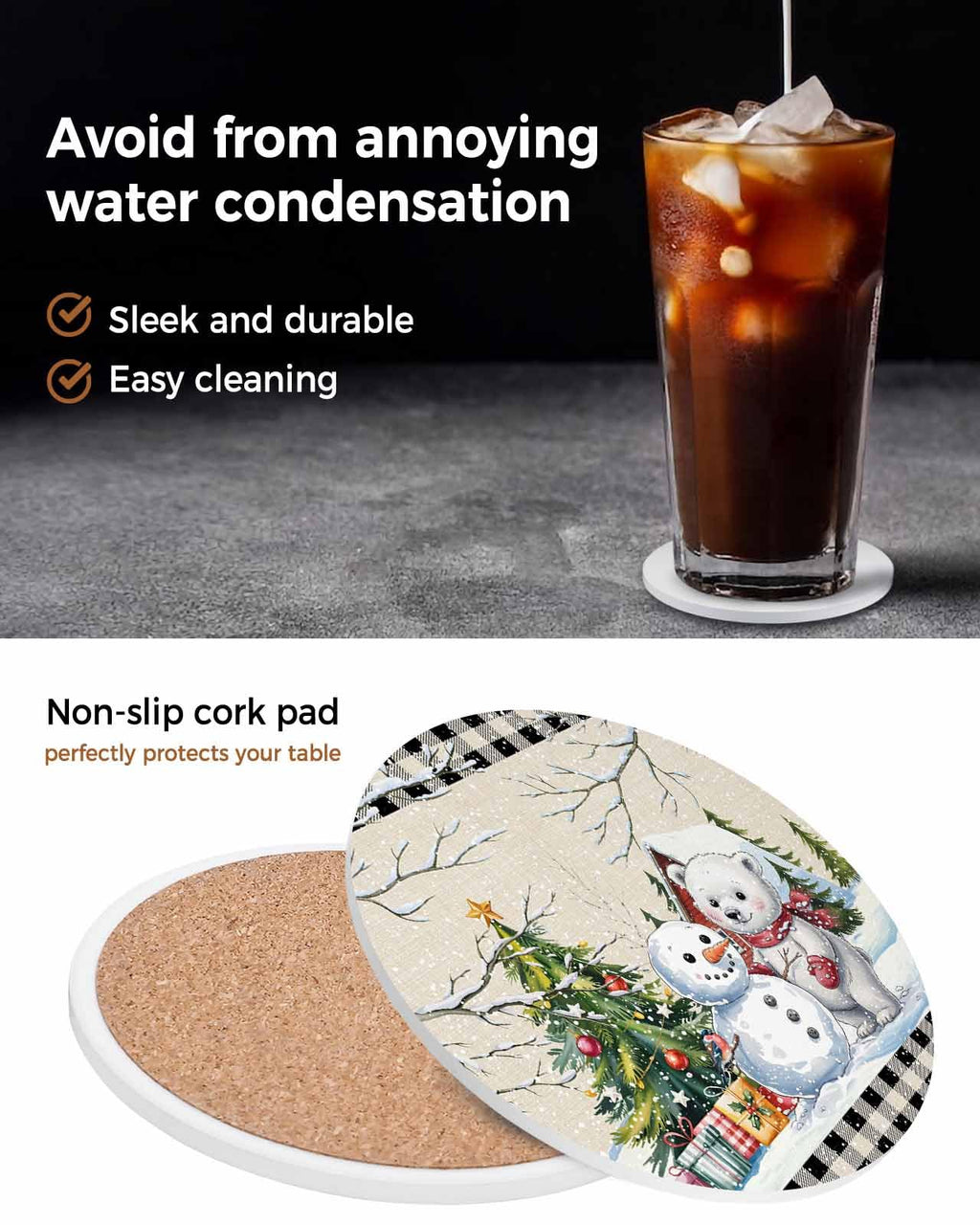 Set of 6 Christmas Coasters with Holder Absorbent Stone Ceramic G258