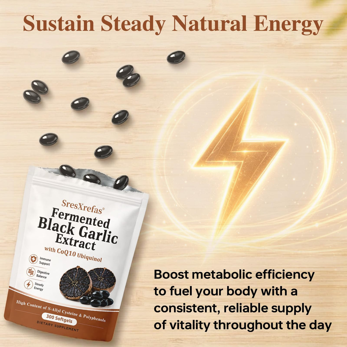 Black Garlic Extract with CoQ10, 300 Softgels O3323