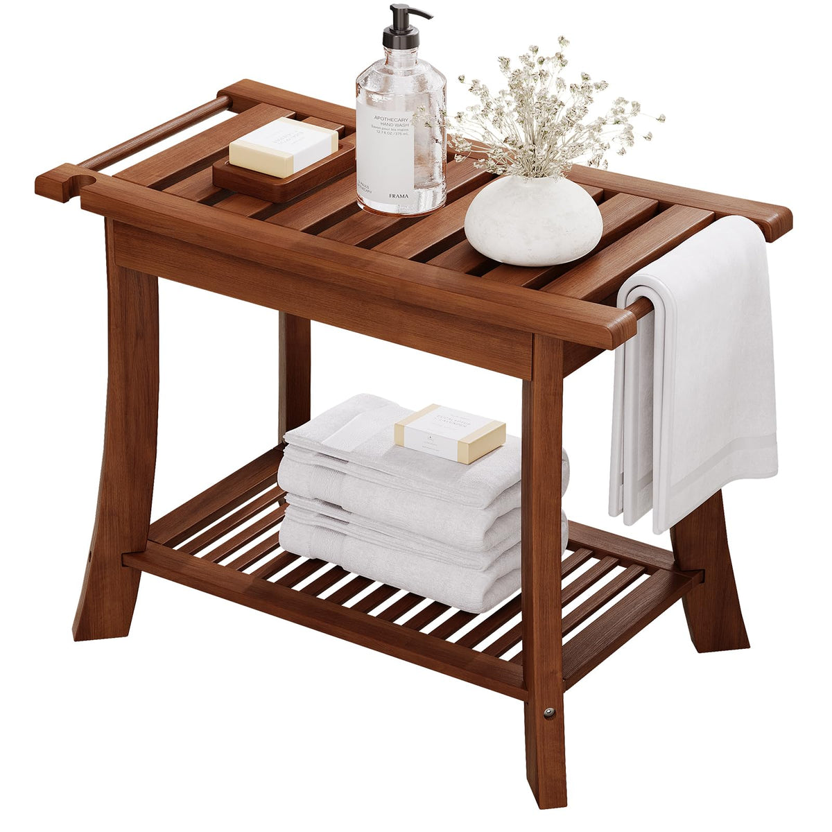 23.6 Inch Teak Shower Bench with Storage Shelf R35573
