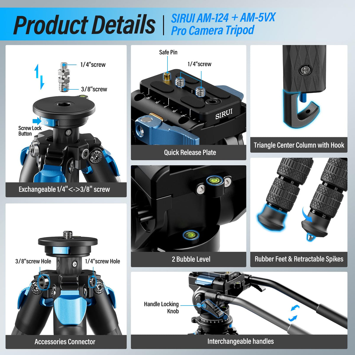 Carbon Fiber Camera Tripod with Fluid Head T806685
