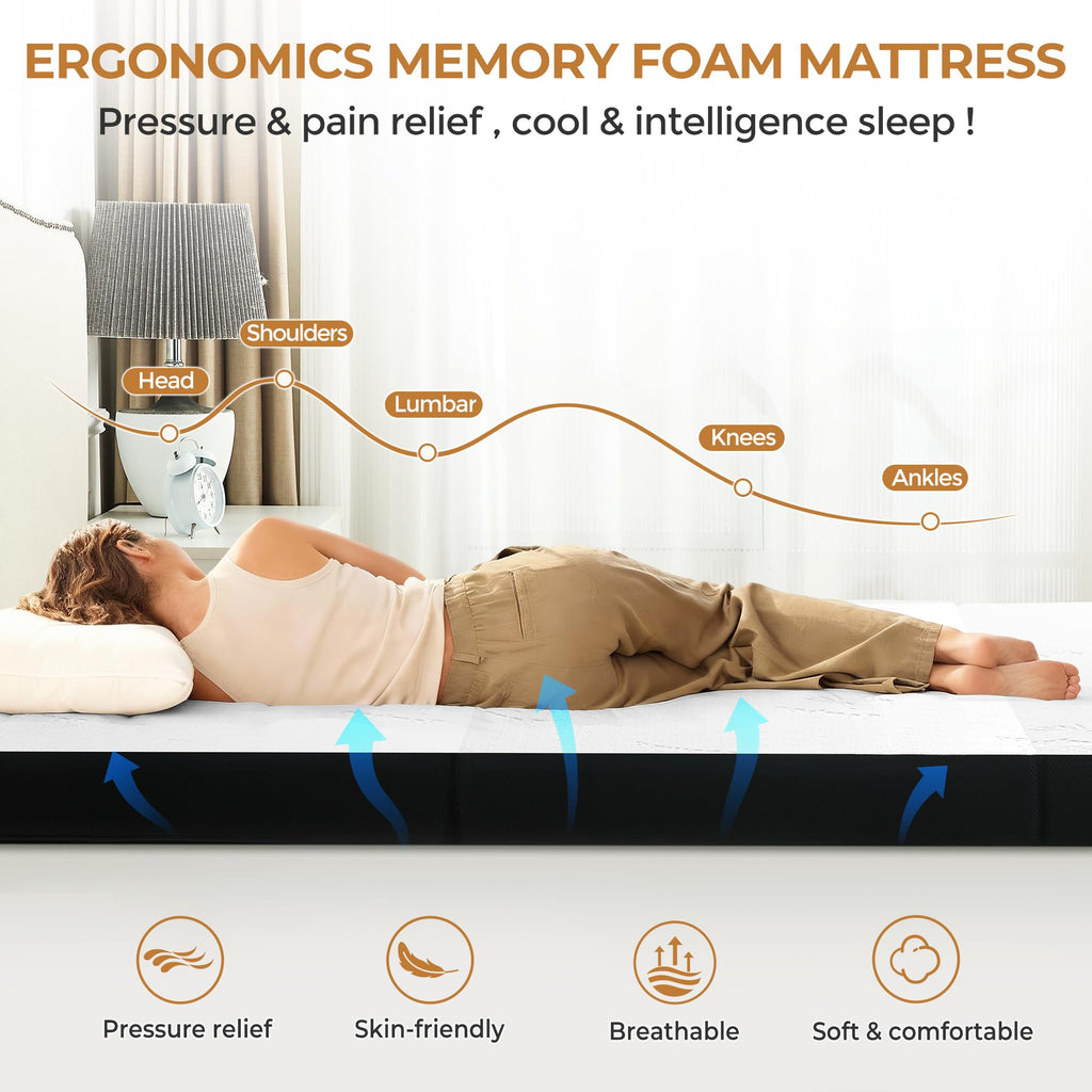 4 Inch Full Size Foldable Memory Foam Trifold Mattress W374