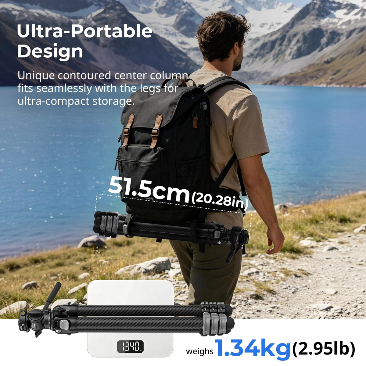 Carbon Fiber Compact Travel Tripod with Fluid Head T96955