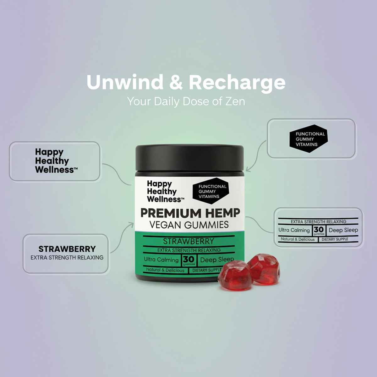 Strawberry Hemp Gummies 60 Count Z372849