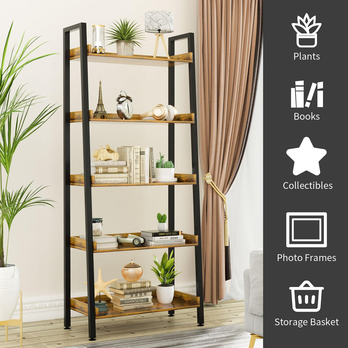 5-Tier 67 Inch Tall Ladder Shelf U890929