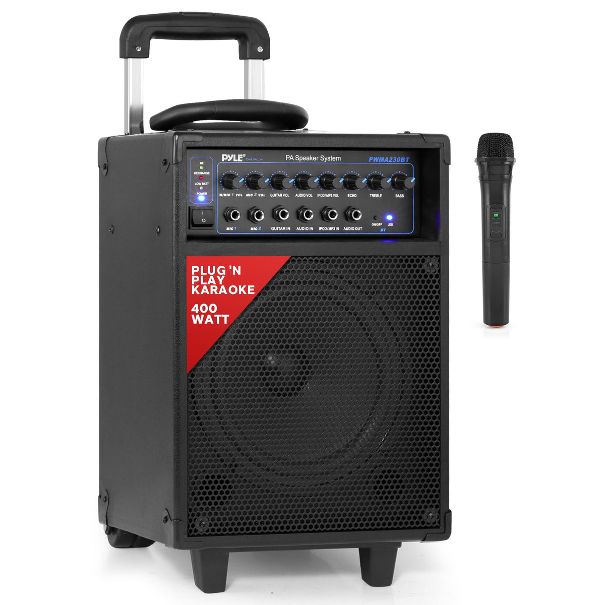 Wireless Portable PA System 400W Bluetooth Compatible Rechargeable Battery Powered Speaker Microphone Set C31175