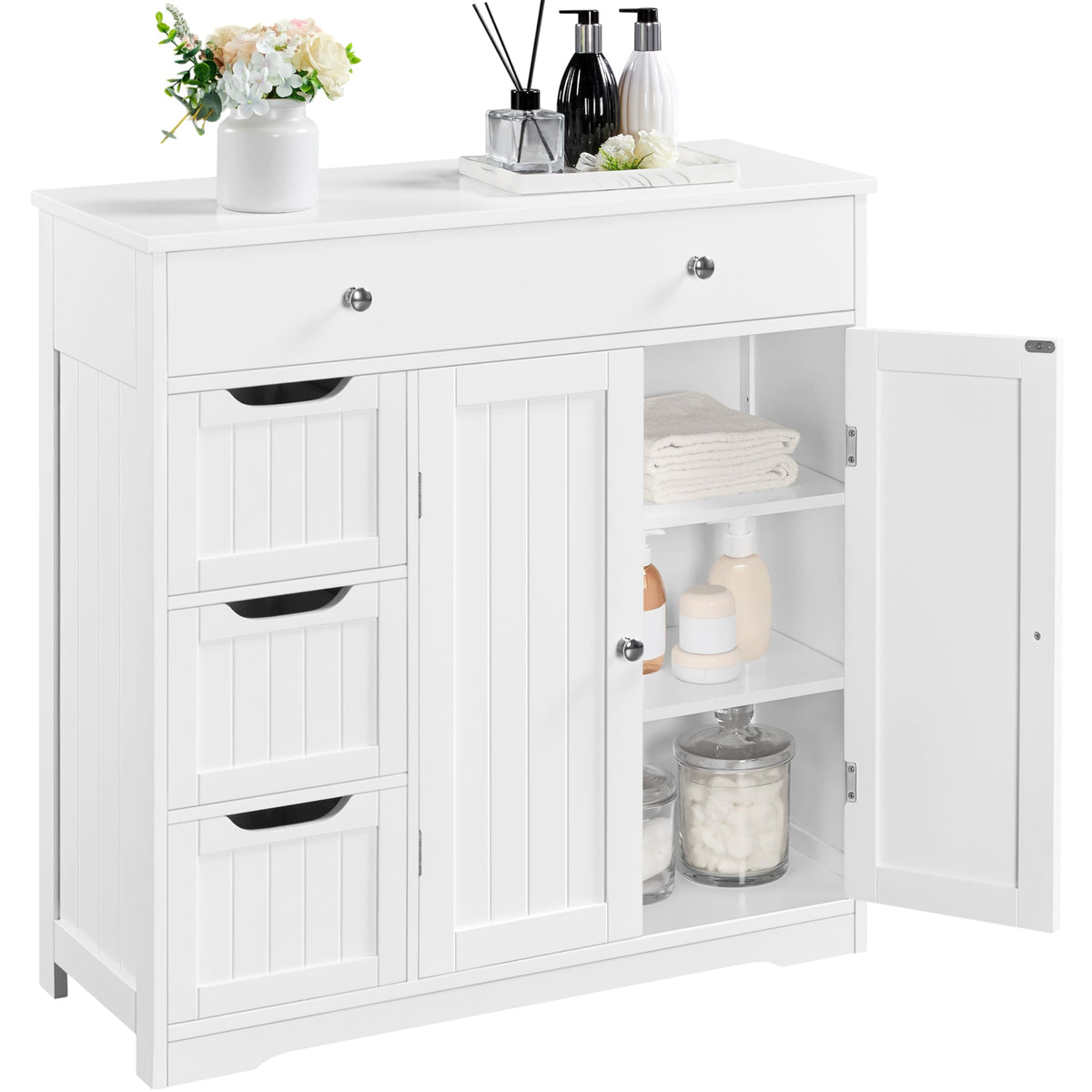 White 4 Drawer 2 Door Bathroom Storage Cabinet Q11998