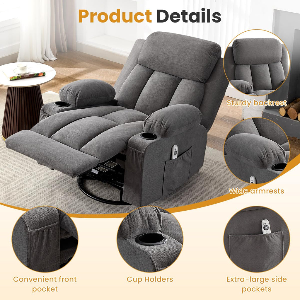 Swivel Rocker Recliner Chair with Vibration Massage & Lumbar Heating A72160