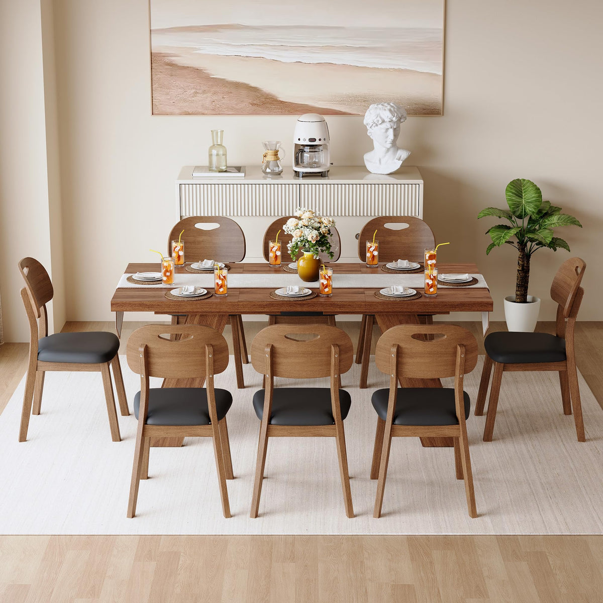 71" 9 Piece Walnut Dining Table Set I190176