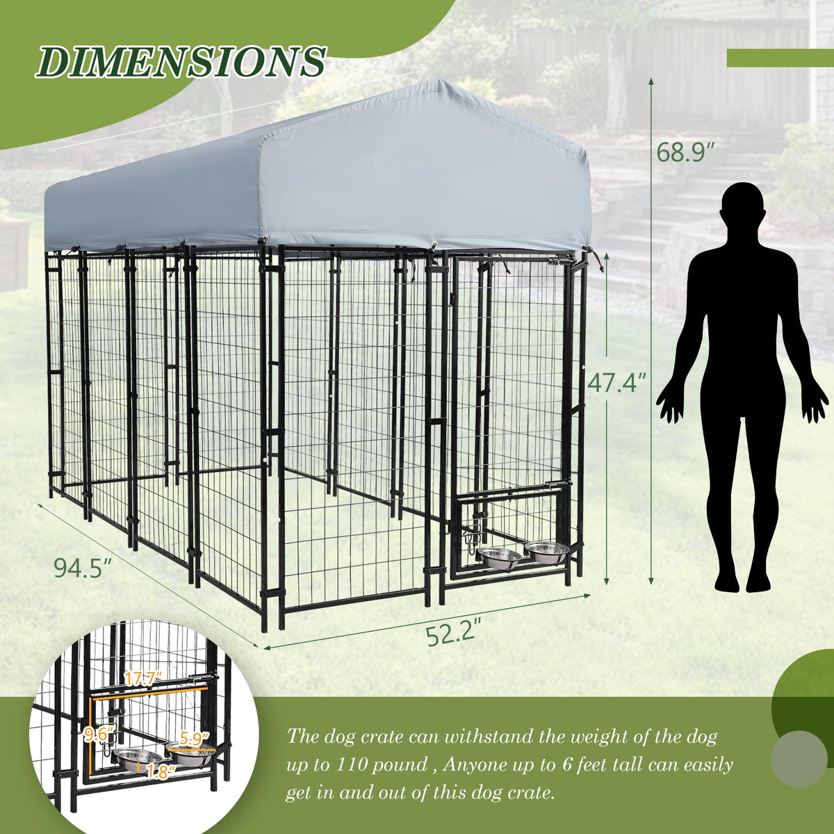 8x4x5.7 FT Heavy Duty Outdoor Dog Kennel with Roof B290499