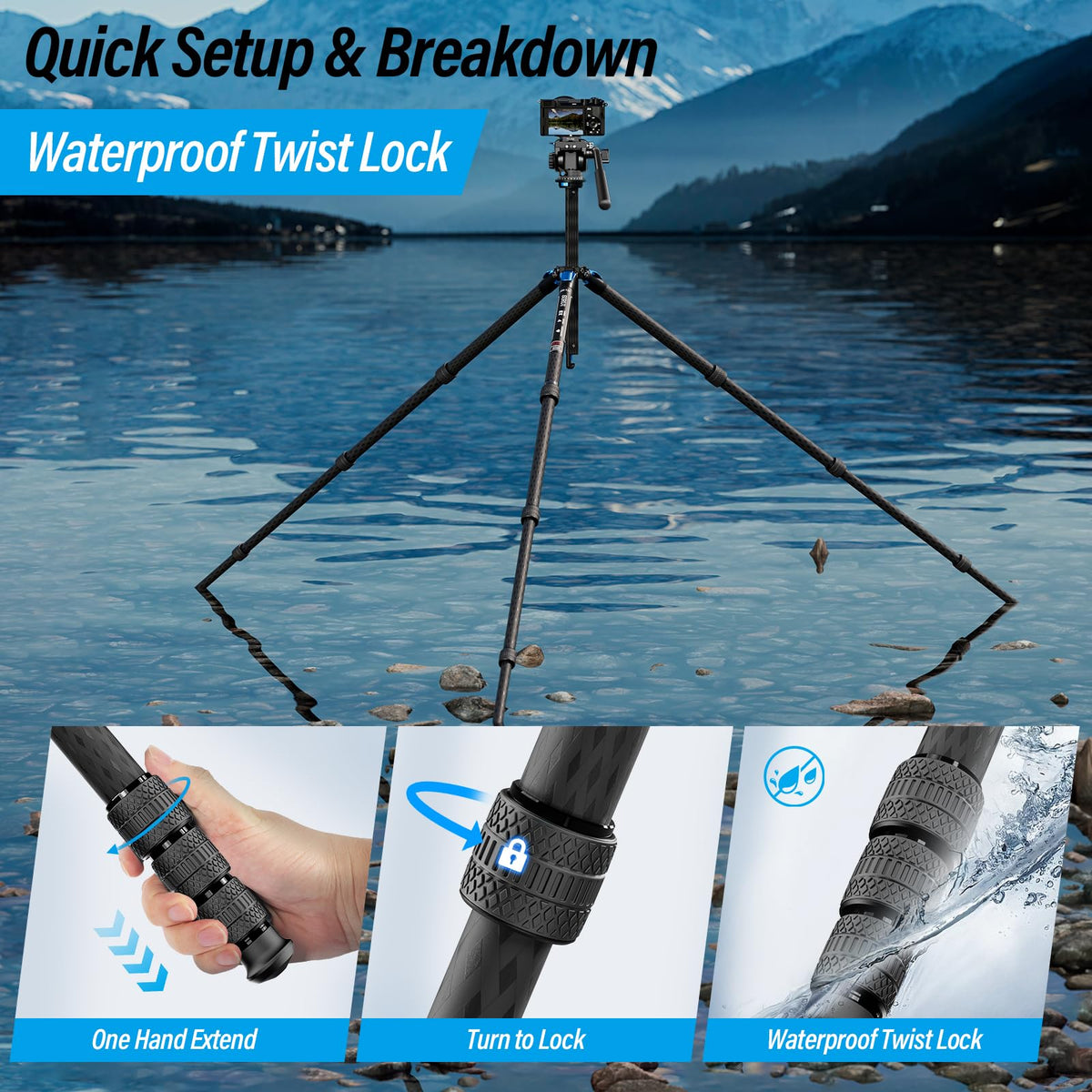 Carbon Fiber Camera Tripod with Fluid Head T806685
