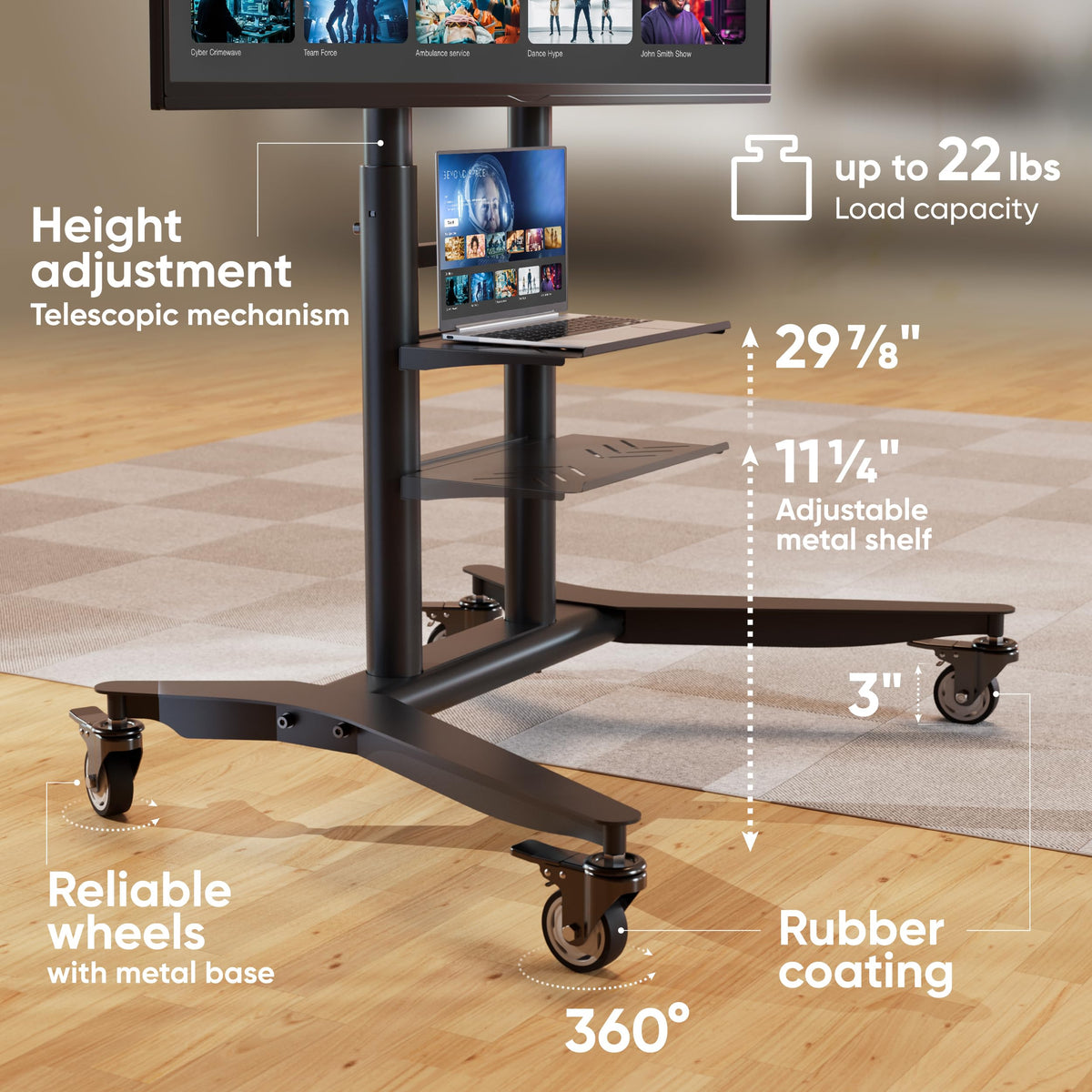 Mobile TV Stand 55-90 Inch Black C8293