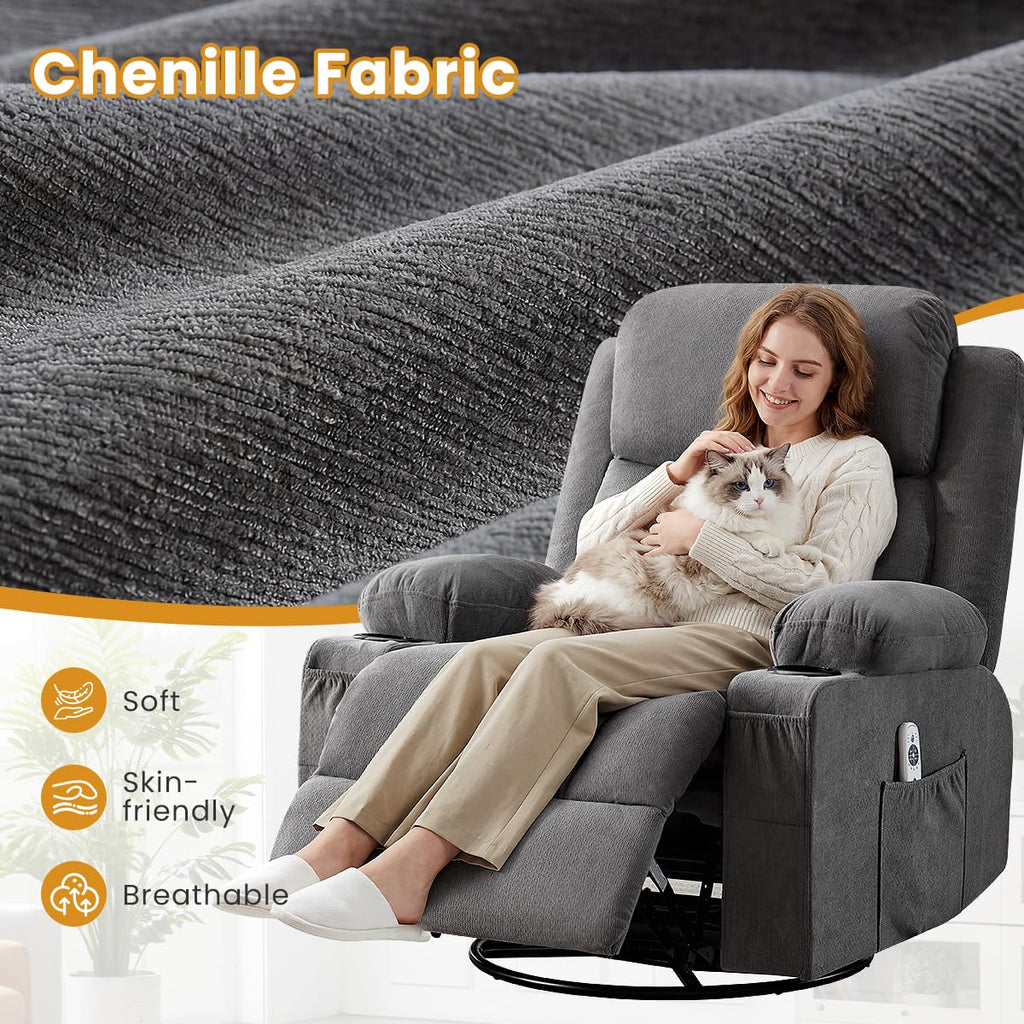 Swivel Rocker Recliner Chair with Vibration Massage & Lumbar Heating A72160