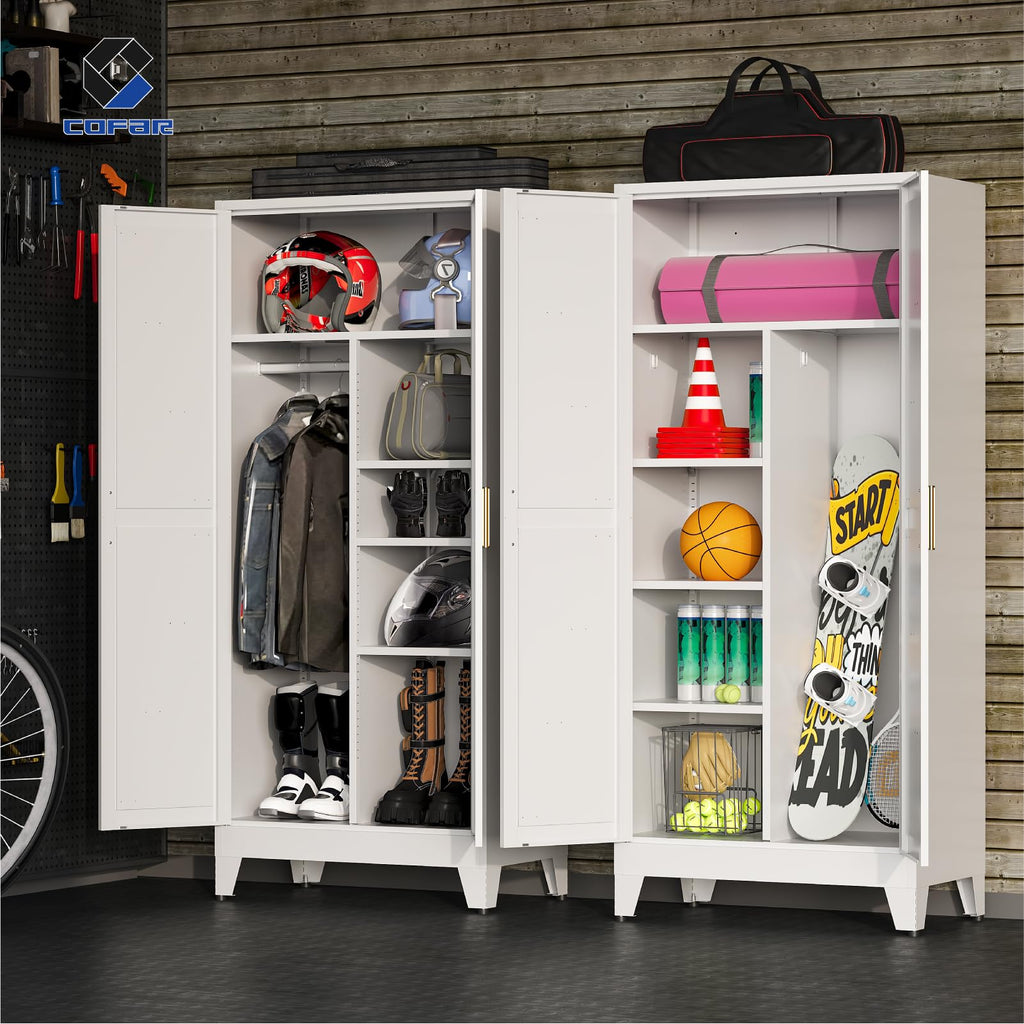 Metal Wardrobe Closet with Doors, 71'' Tall Steel Armoire with Shelves C76329