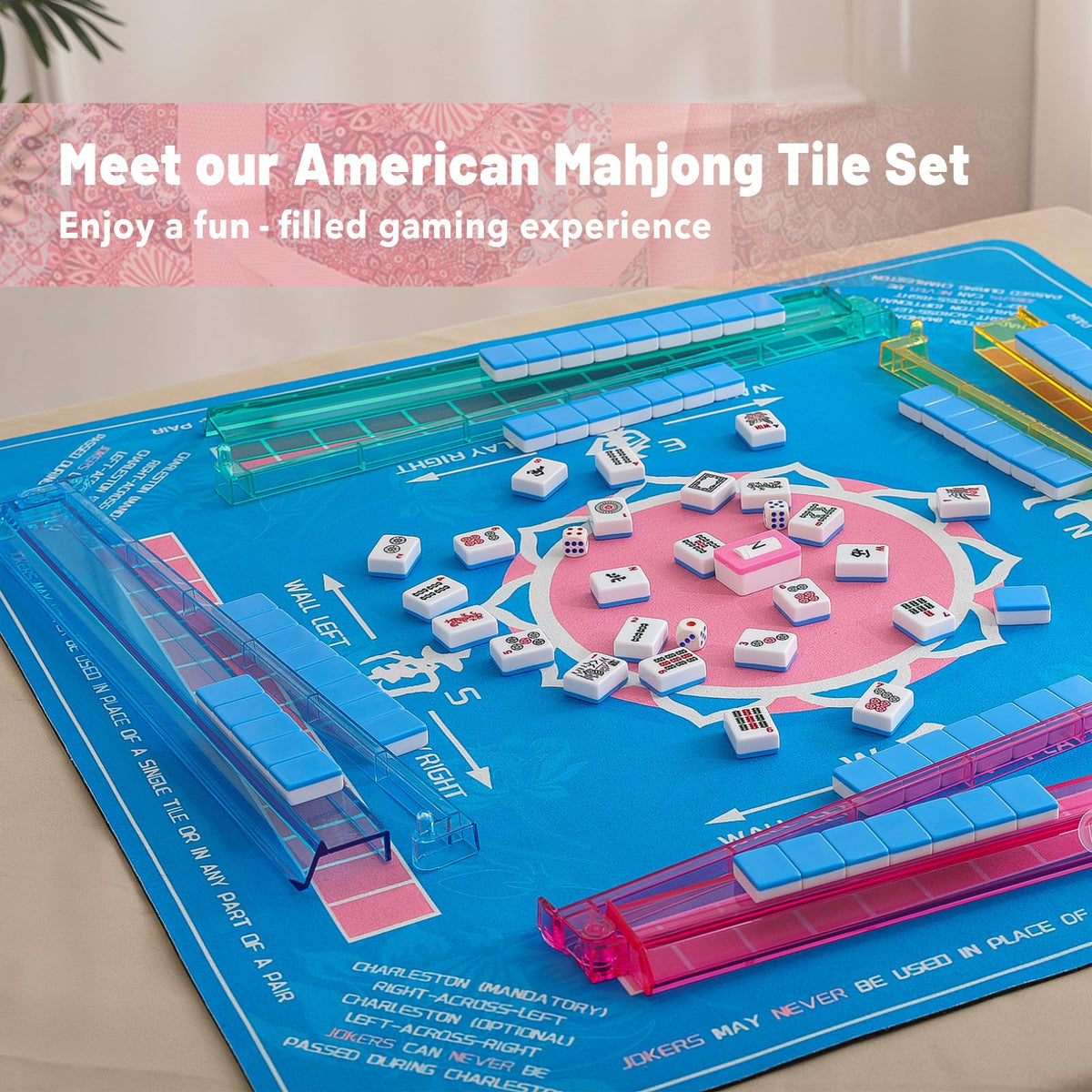 American Mahjong Set with 166 Blue Tiles and Racks E41206